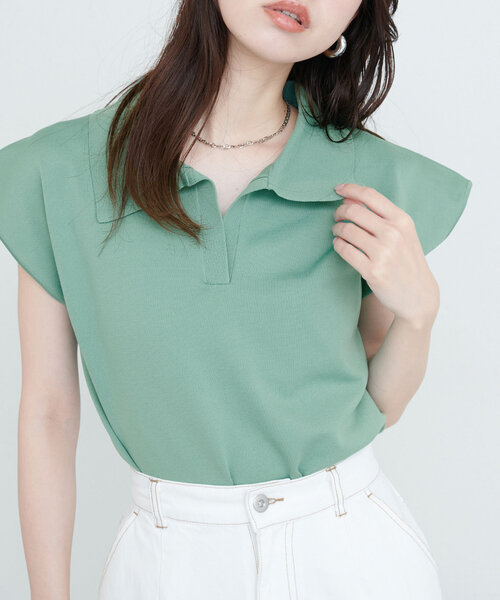 natural couture(ナチュラルクチュール)の「セットアップ対応 ニットポロトップス(ニット/セーター・レディース・グリーン/ライトベージュ/ブラウン/ブラック・FREE)」の4枚目の写真