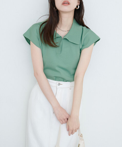 natural couture(ナチュラルクチュール)の「セットアップ対応 ニットポロトップス(ニット/セーター・レディース・グリーン/ライトベージュ/ブラウン/ブラック・FREE)」の12枚目の写真