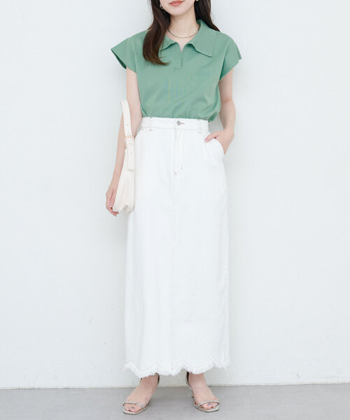 natural couture(ナチュラルクチュール)の「セットアップ対応 ニットポロトップス(ニット/セーター・レディース・グリーン/ライトベージュ/ブラウン/ブラック・FREE)」の14枚目の写真