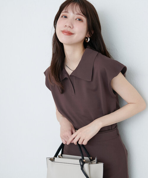 natural couture(ナチュラルクチュール)の「セットアップ対応 ニットポロトップス(ニット/セーター・レディース・グリーン/ライトベージュ/ブラウン/ブラック・FREE)」の21枚目の写真