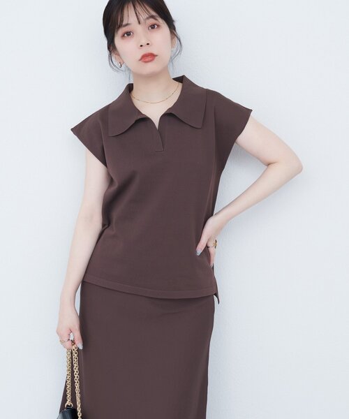 natural couture(ナチュラルクチュール)の「セットアップ対応 ニットポロトップス(ニット/セーター・レディース・グリーン/ライトベージュ/ブラウン/ブラック・FREE)」の18枚目の写真