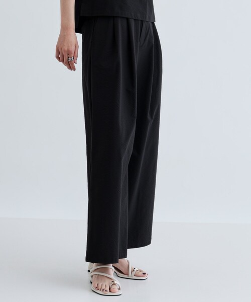 GALLEST(ギャレスト)の「【セットアップ可能】ストライプサッカーワイドパンツ【洗える/カセット服】(その他パンツ・レディース・ブラック/ブラウン系その他・38/40/36)」の5枚目の写真