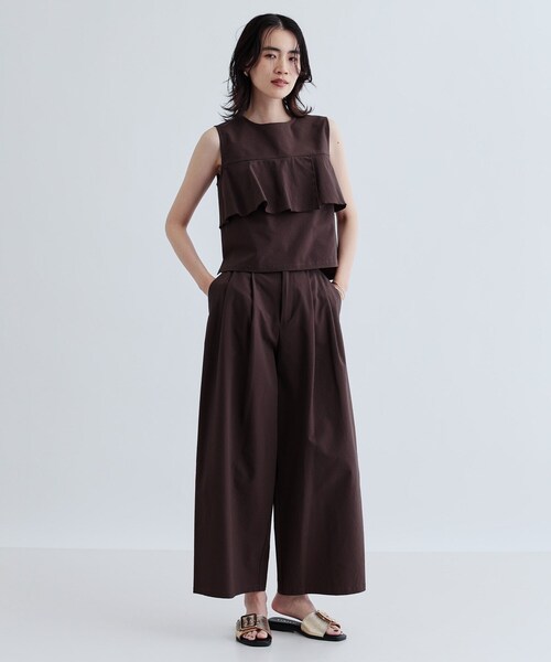 GALLEST(ギャレスト)の「【セットアップ可能】ストライプサッカーワイドパンツ【洗える/カセット服】(その他パンツ・レディース・ブラック/ブラウン系その他・38/40/36)」の8枚目の写真