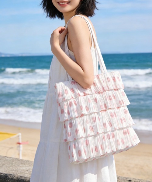 Miniministore(ミニミニストア)の「フリルトートバッグ レディース 肩掛け鞄(トートバッグ・レディース・ホワイト系3/ホワイト系2/ベージュ/ホワイト/ピンク/ホワイト系6/ホワイト系4/ホワイト系1/ブラック/ホワイト系5・FREE)」の7枚目の写真