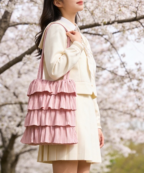 Miniministore(ミニミニストア)の「フリルトートバッグ レディース 肩掛け鞄(トートバッグ・レディース・ホワイト系3/ホワイト系2/ベージュ/ホワイト/ピンク/ホワイト系6/ホワイト系4/ホワイト系1/ブラック/ホワイト系5・FREE)」の1枚目の写真