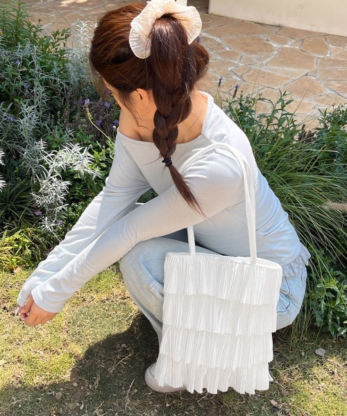 Miniministore(ミニミニストア)の「フリルトートバッグ レディース 肩掛け鞄(トートバッグ・レディース・ホワイト系3/ホワイト系2/ベージュ/ホワイト/ピンク/ホワイト系6/ホワイト系4/ホワイト系1/ブラック/ホワイト系5・FREE)」の21枚目の写真