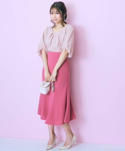 marun（マルン）の「＜大きいサイズ＞ハイウエストレースアップマーメードスカート marun（スカート・レディース・ピンク/ブラック・LL/L/5L/4L/3L）」の14枚目の写真