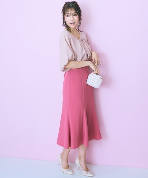 marun（マルン）の「＜大きいサイズ＞ハイウエストレースアップマーメードスカート marun（スカート・レディース・ピンク/ブラック・LL/L/5L/4L/3L）」の15枚目の写真