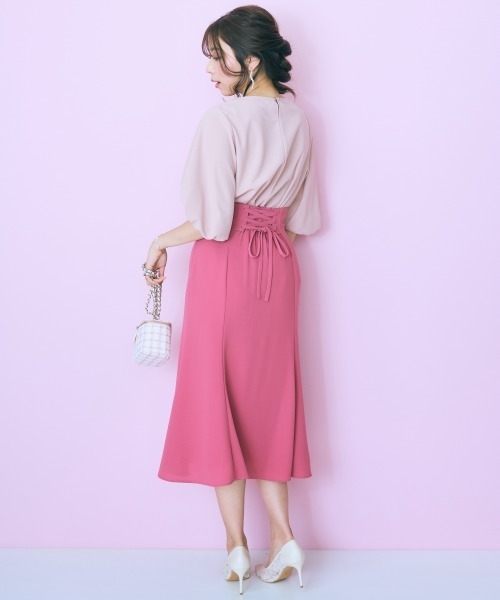 marun（マルン）の「＜大きいサイズ＞ハイウエストレースアップマーメードスカート marun（スカート・レディース・ピンク/ブラック・LL/L/5L/4L/3L）」の16枚目の写真