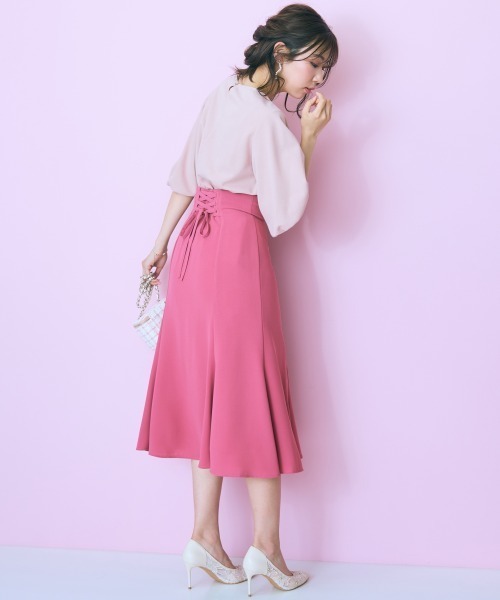 marun（マルン）の「＜大きいサイズ＞ハイウエストレースアップマーメードスカート marun（スカート・レディース・ピンク/ブラック・LL/L/5L/4L/3L）」の20枚目の写真