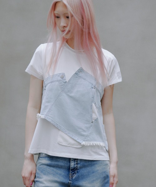 AULA AILA（アウラ アイラ）別注デニムレイヤードＴシャツ AULA AILA（アウラ アイラ）別注デニムレイヤードTシャツ | B