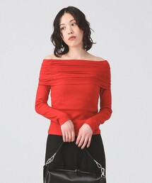 Ray BEAMS | リブ ギャザー オフショルダー Tシャツ(Tシャツ/カットソー)
