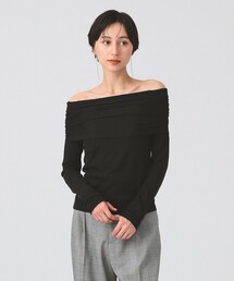 Ray BEAMS | リブ ギャザー オフショルダー Tシャツ(Tシャツ/カットソー)