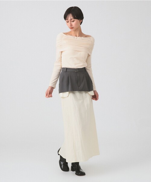 Ray BEAMS(レイビームス)の「リブ ギャザー オフショルダー Tシャツ(Tシャツ/カットソー・レディース・ブラック/レッド/ホワイト系その他6・ONE SIZE)」の8枚目の写真