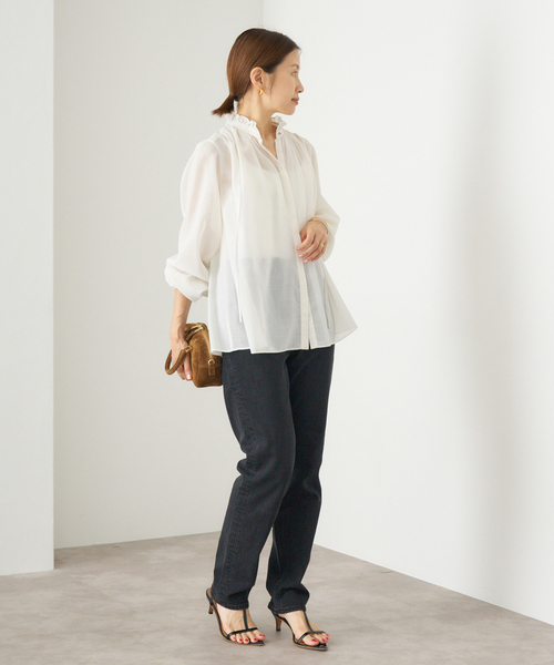 【新品•未使用】【特価最終セール】IÉNA アイボリー プリーツブラウス ブラウス シャツ プリーツ 切り替え ヘンリーネック レディース