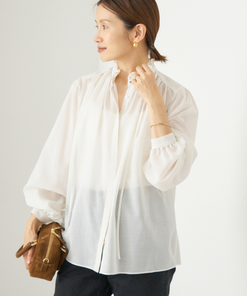 【新品•未使用】【特価最終セール】IÉNA アイボリー プリーツブラウス セール】 【Eternal Line 2024】バックサテンリボンラッフル ブラウス
