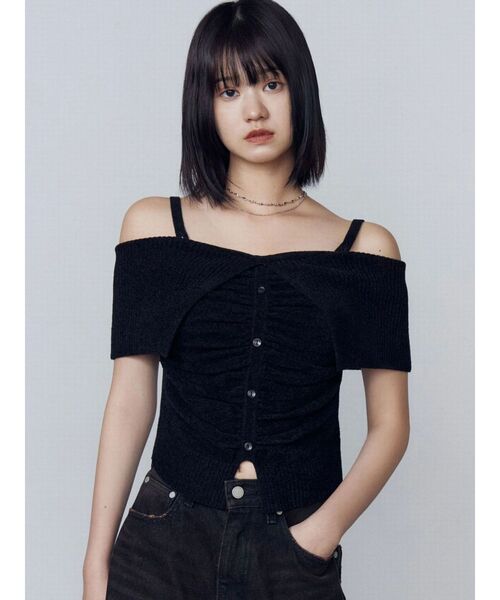 machatt オフショルダーニット machatt オフショルダーリブニット ブラック black