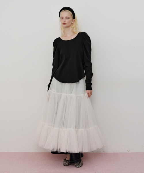 LA BELLE ETUDE(ラベルエチュード)の「ギャザーロングパフスリーブカットソー(Tシャツ/カットソー・レディース・ライトブルー/ブラック/ブラウン/ホワイト/ピンク・FREE)」の6枚目の写真