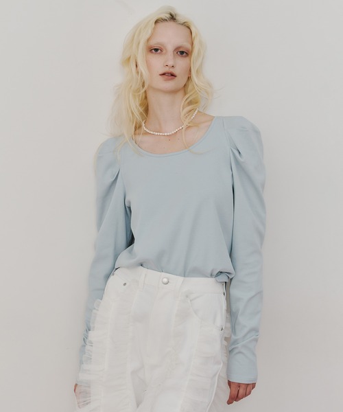 LA BELLE ETUDE(ラベルエチュード)の「ギャザーロングパフスリーブカットソー(Tシャツ/カットソー・レディース・ライトブルー/ブラック/ブラウン/ホワイト/ピンク・FREE)」の8枚目の写真