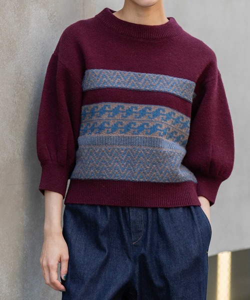 Munich（ミューニック）の「ノルディック柄ニットパフスリーブプルオーバー（ニット/セーター・レディース・チャコールグレー/アイボリー/ボルドー・FREE）」の4枚目の写真