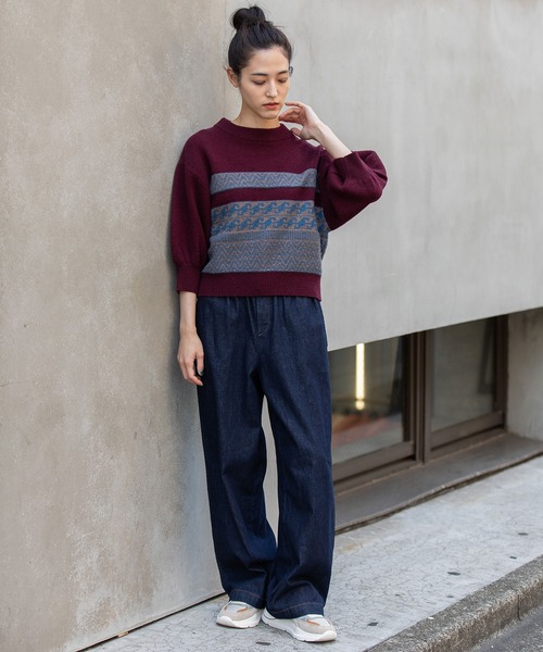 Munich（ミューニック）の「ノルディック柄ニットパフスリーブプルオーバー（ニット/セーター・レディース・チャコールグレー/アイボリー/ボルドー・FREE）」の9枚目の写真