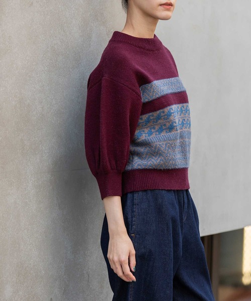 Munich（ミューニック）の「ノルディック柄ニットパフスリーブプルオーバー（ニット/セーター・レディース・チャコールグレー/アイボリー/ボルドー・FREE）」の5枚目の写真