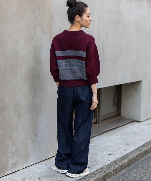 Munich（ミューニック）の「ノルディック柄ニットパフスリーブプルオーバー（ニット/セーター・レディース・チャコールグレー/アイボリー/ボルドー・FREE）」の7枚目の写真