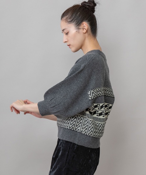 Munich（ミューニック）の「ノルディック柄ニットパフスリーブプルオーバー（ニット/セーター・レディース・チャコールグレー/アイボリー/ボルドー・FREE）」の11枚目の写真