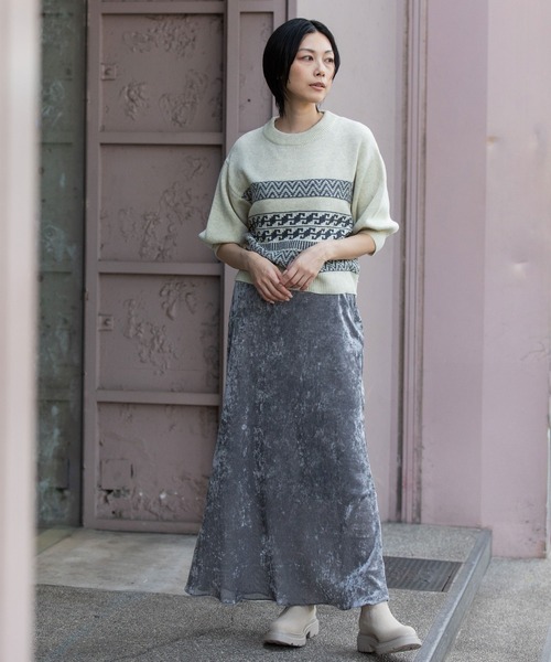 セール】ノルディック柄ニットパフスリーブプルオーバー（ニット