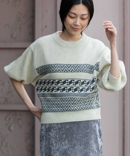 Munich（ミューニック）の「ノルディック柄ニットパフスリーブプルオーバー（ニット/セーター・レディース・チャコールグレー/アイボリー/ボルドー・FREE）」の16枚目の写真