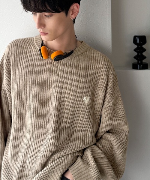 Classical Origin(クラシカルオリジン)の「「ミニマル派の1着。」畔編みオーバーサイズクルーネックセーター /Oversized Ribbed Knit Crew Neck Sweater(ニット/セーター・メンズ・アイボリー/ベージュ/ブルー/ブラック・LARGE/MEDIUM/SMALL)」の17枚目の写真