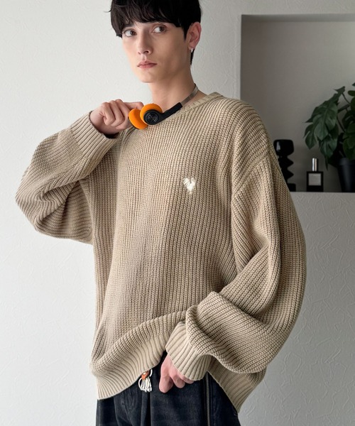 Classical Origin(クラシカルオリジン)の「「ミニマル派の1着。」畔編みオーバーサイズクルーネックセーター /Oversized Ribbed Knit Crew Neck Sweater(ニット/セーター・メンズ・アイボリー/ベージュ/ブルー/ブラック・LARGE/MEDIUM/SMALL)」の18枚目の写真