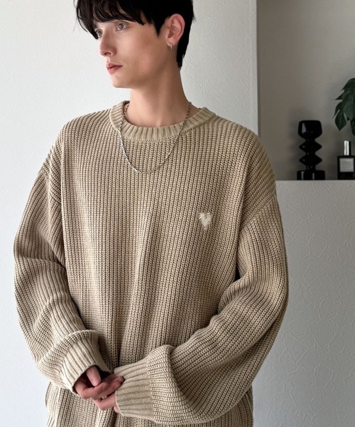 Classical Origin(クラシカルオリジン)の「「ミニマル派の1着。」畔編みオーバーサイズクルーネックセーター /Oversized Ribbed Knit Crew Neck Sweater(ニット/セーター・メンズ・アイボリー/ベージュ/ブルー/ブラック・LARGE/MEDIUM/SMALL)」の19枚目の写真