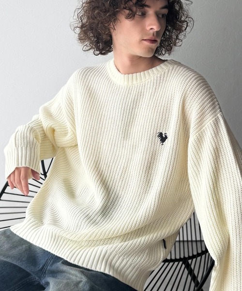 Classical Origin(クラシカルオリジン)の「「ミニマル派の1着。」畔編みオーバーサイズクルーネックセーター /Oversized Ribbed Knit Crew Neck Sweater(ニット/セーター・メンズ・アイボリー/ベージュ/ブルー/ブラック・LARGE/MEDIUM/SMALL)」の5枚目の写真