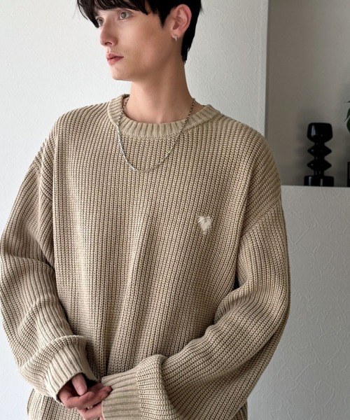 Classical Origin(クラシカルオリジン)の「「ミニマル派の1着。」畔編みオーバーサイズクルーネックセーター /Oversized Ribbed Knit Crew Neck Sweater(ニット/セーター・メンズ・アイボリー/ベージュ/ブルー/ブラック・LARGE/MEDIUM/SMALL)」の12枚目の写真