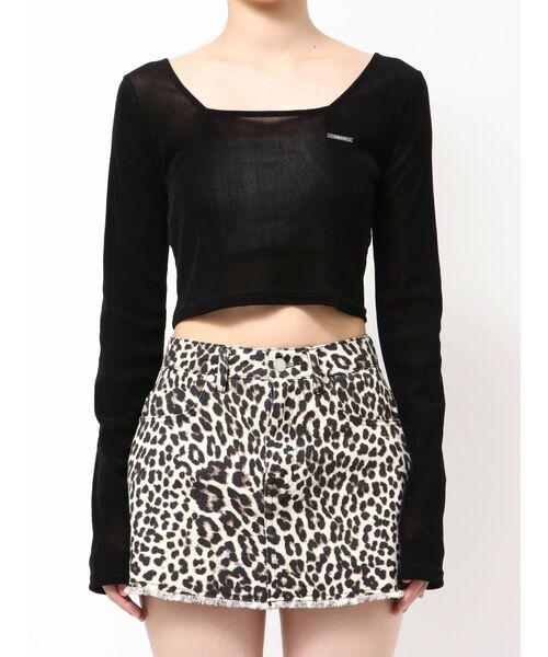 EMODA（エモダ）の「シアーベロアプレートクロップトップ（Tシャツ/カットソー・レディース・ブラック/グレー/その他/ブラウン/その他1・FREE）」の2枚目の写真