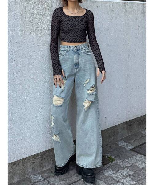 EMODA（エモダ）の「シアーベロアプレートクロップトップ（Tシャツ/カットソー・レディース・ブラック/グレー/その他/ブラウン/その他1・FREE）」の7枚目の写真