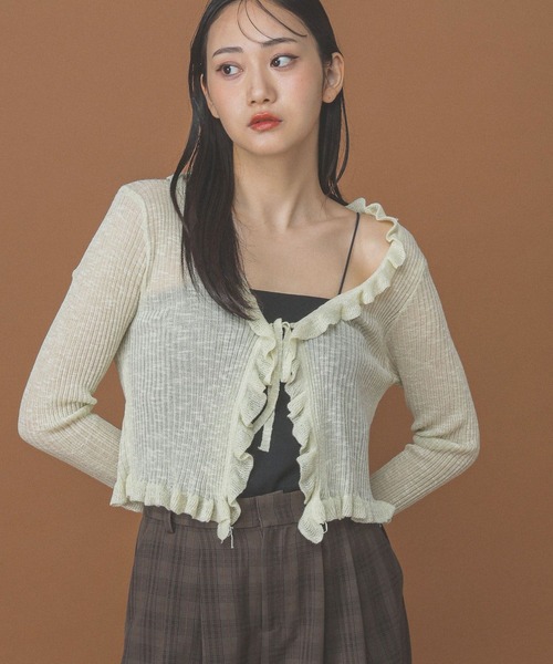 3.3 Field Trip (3.3フィールドトリップ)の「3.3 Field Trip/フリルリボンカーディガン(カーディガン/ボレロ・レディース・ホワイト/グリーン/ブラック・FREE)」の3枚目の写真