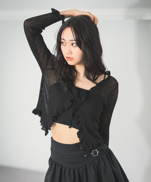 3.3 Field Trip (3.3フィールドトリップ)の「3.3 Field Trip/フリルリボンカーディガン(カーディガン/ボレロ・レディース・ホワイト/グリーン/ブラック・FREE)」の6枚目の写真