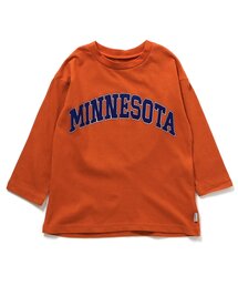 青色オレンジプリント長袖カットソー Tシャツ/カットソー（オレンジ/橙色系・バックプリント