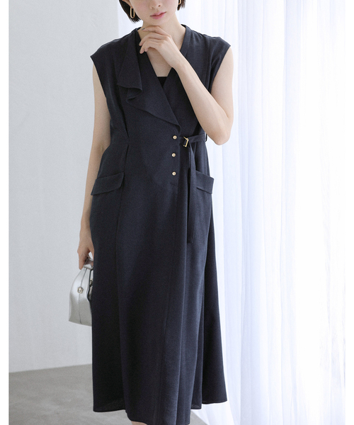 La TOTALITE（ラトータリテ）の「《追加》【洗える】アシメラペルツイルワンピース（ワンピース・レディース・ベージュ/ネイビー・36/38）」の2枚目の写真