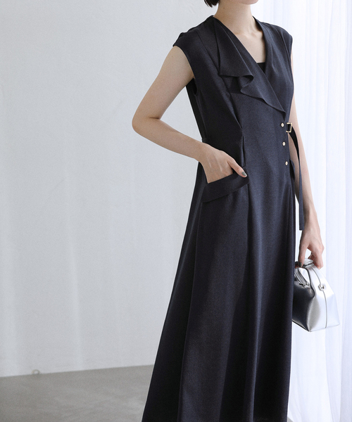 La TOTALITE（ラトータリテ）の「《追加》【洗える】アシメラペルツイルワンピース（ワンピース・レディース・ベージュ/ネイビー・36/38）」の12枚目の写真