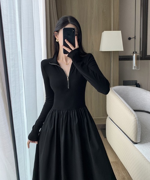 cammie(キャミー)の「ハーフジップフレアワンピース(ワンピース・レディース・ブラック・L/M)」の2枚目の写真