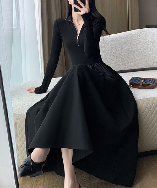 cammie(キャミー)の「ハーフジップフレアワンピース(ワンピース・レディース・ブラック・L/M)」の4枚目の写真