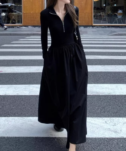 cammie(キャミー)の「ハーフジップフレアワンピース(ワンピース・レディース・ブラック・L/M)」の8枚目の写真
