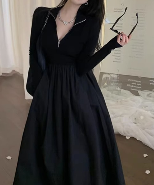 cammie(キャミー)の「ハーフジップフレアワンピース(ワンピース・レディース・ブラック・L/M)」の3枚目の写真