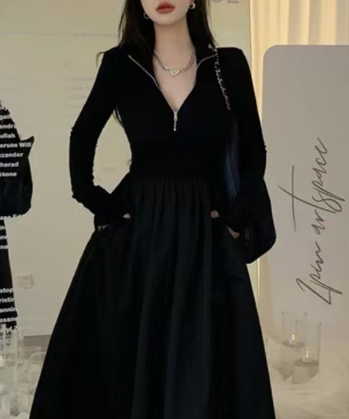 cammie(キャミー)の「ハーフジップフレアワンピース(ワンピース・レディース・ブラック・L/M)」の5枚目の写真