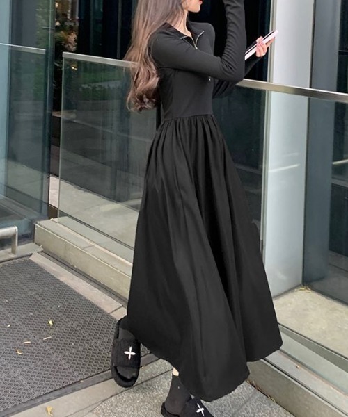 cammie(キャミー)の「ハーフジップフレアワンピース(ワンピース・レディース・ブラック・L/M)」の6枚目の写真