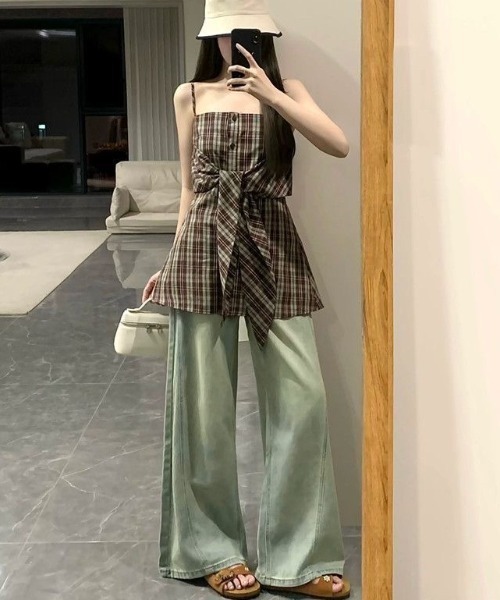 gossip!ロサンゼルス(ゴシップロサンゼルス)の「フロントリボンデザイン チェックキャミソール(キャミソール・レディース・チェック・M/L)」の2枚目の写真