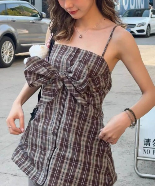 gossip!ロサンゼルス(ゴシップロサンゼルス)の「フロントリボンデザイン チェックキャミソール(キャミソール・レディース・チェック・M/L)」の7枚目の写真